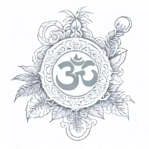om symbol with tropical plants growing from a broken tattoo design idea