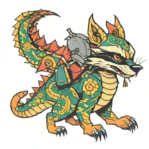 dragon racoon riding tattoo design idea