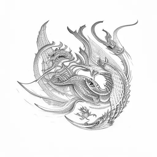 leviathan and Phoenix in an ian tattoo design idea