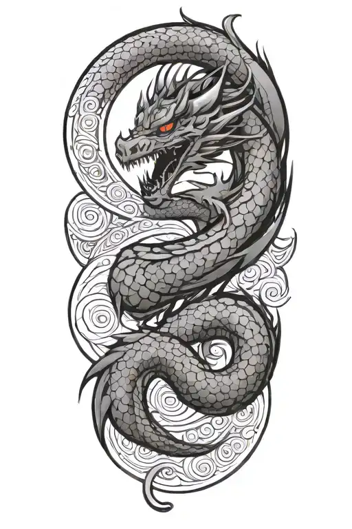 dragon spiral downwards and facing down tattoo design idea
