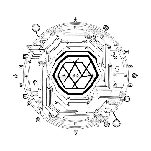 A minimalist tattoo of a circuit board with mathematical equations flowing through it tattoo design idea