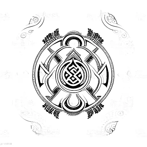 abstract tattoo image with Indian Swastika, Om and the Trishula  tattoo design idea