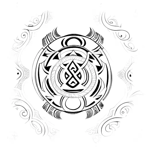 abstract tattoo image with Indian Swastika, Om and the Trishula  tattoo design idea