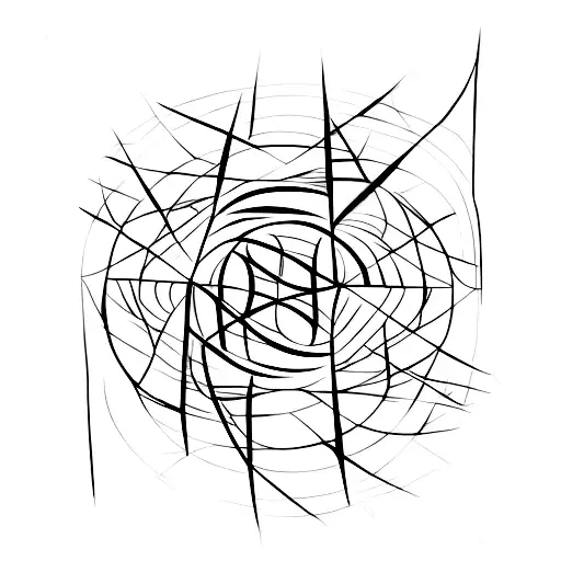 An abstract representation of sound waves merging with a rising sun tattoo design idea