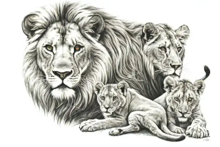 lion family of 4 tattoo design idea