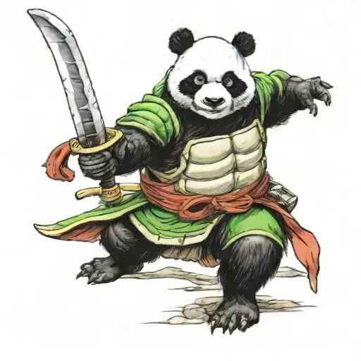 panda ninja turtle fighting with a katana tattoo design idea