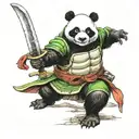 panda ninja turtle fighting with a katana tattoo design idea