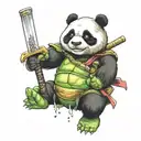 panda ninja turtle fighting with a katana tattoo design idea