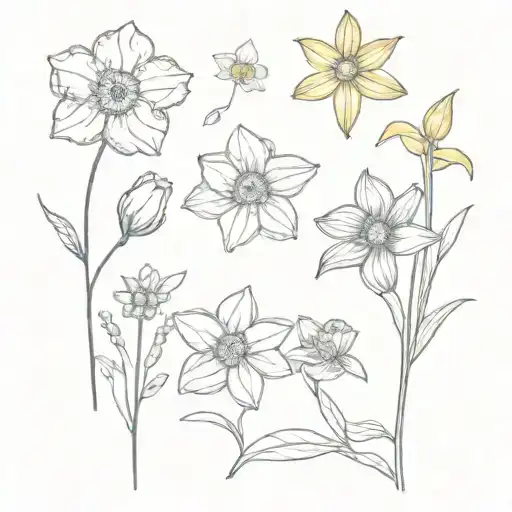1 carnation, 2 daffodils, 3 daisy's tattoo design idea
