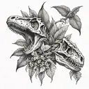 dinosaur skulls and jungle leaves tattoo design idea