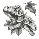 dinosaur skulls and jungle leaves tattoo design idea