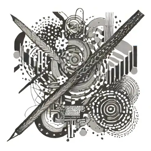 An abstract representation of coding languages intertwined with paintbrushes tattoo design idea