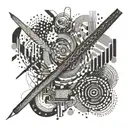 An abstract representation of coding languages intertwined with paintbrushes tattoo design idea