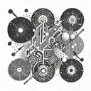 An abstract representation of coding languages intertwined with paintbrushes tattoo design idea