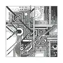 An abstract representation of coding languages intertwined with paintbrushes tattoo design idea