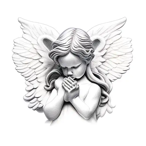 Angel statue profile tattoo design idea