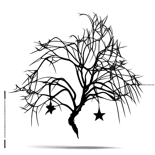 willow tree with hanginv star from its branch tattoo design idea