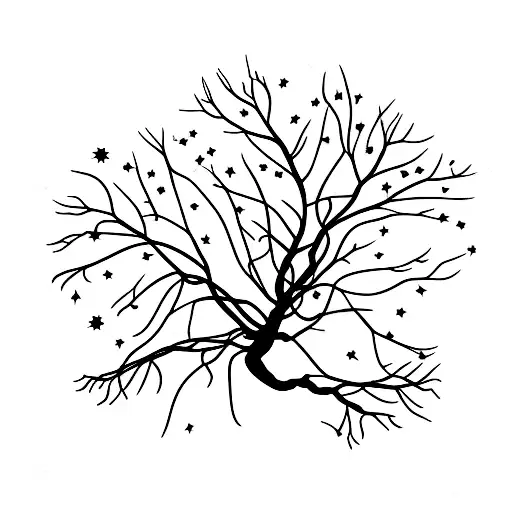 simple willow tree with hanginv star from its branch tattoo design idea