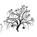 willow tree with hanginv star from its branch tattoo design idea