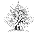 extremly simple willow tree with hanginv star from its branch tattoo design idea