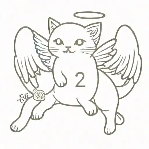 cute angel cat  with the date 1-6-2024 tattoo design idea