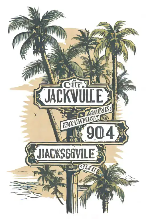 city of Jacksonville 904 area code street sign with the city of Jacksonville pinned on the state of Florida Palm trees  tattoo design idea