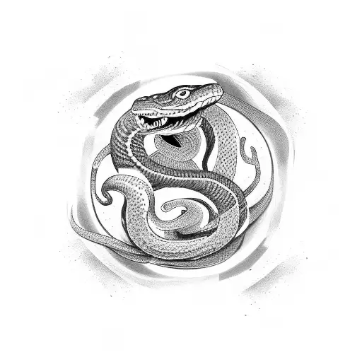 snake eating itself and ying yang circle and paradix triangle tattoo design idea