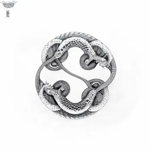 snake eating itself and ying yang circle and paradix triangle tattoo design idea