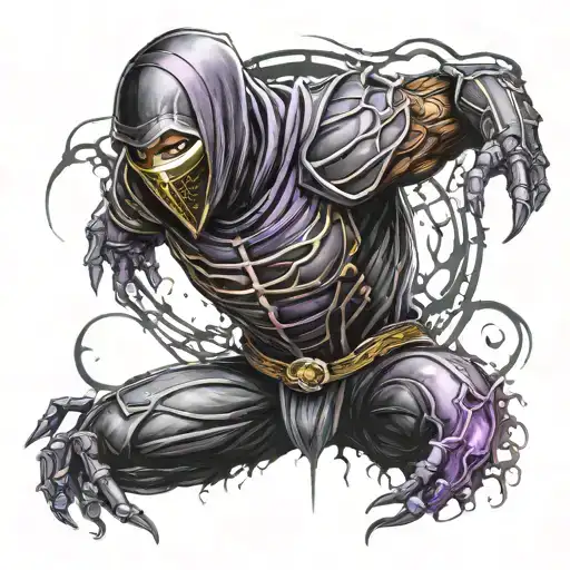 noob saibot dark mortal kombat  whit oz color negro y morado  tattoo design idea