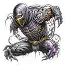 noob saibot dark mortal kombat  whit oz color negro y morado  tattoo design idea