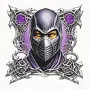 noob saibot dark mortal kombat  whit oz color negro y morado  tattoo design idea