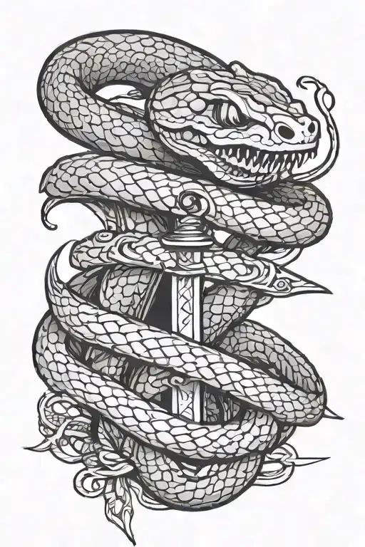 sword piercing a snake wrapped tattoo design idea