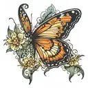 butterfly with semicolon as the body and the wings are a Neda plant  tattoo design idea