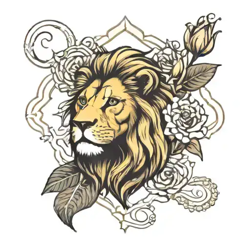 lion, human heart, music, flowers, Chakra  tattoo design idea