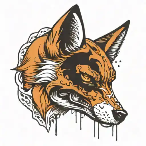 fox with a skull mask split in half tattoo design idea
