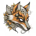 fox with a skull mask split in half tattoo design idea