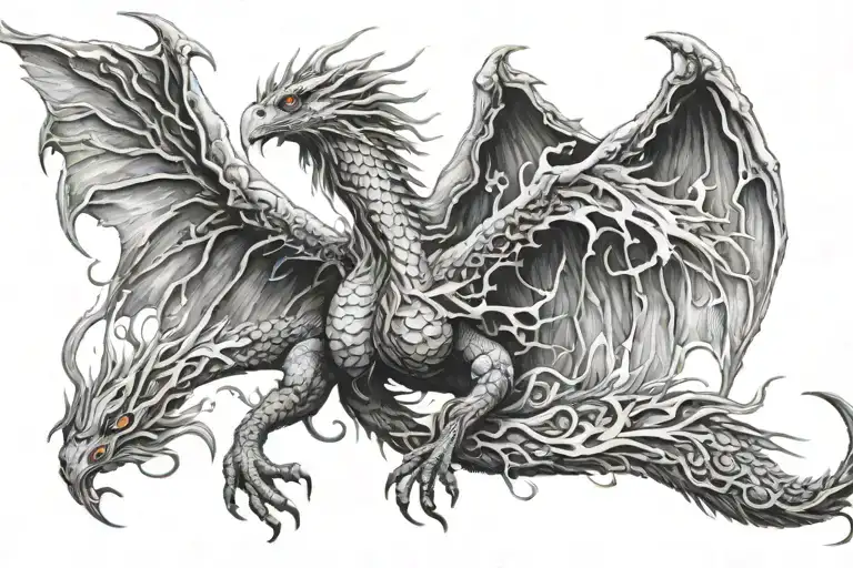 Phoenix rising from ashes dragon wrapped tattoo design idea