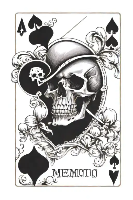 skull inside an ace of spades card with the words memento mori tattoo design idea