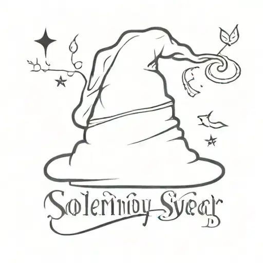 A minimalist tattoo of the Sorting Hat with the words 'I solemnly swear that I am up to no good' woven into its design tattoo design idea