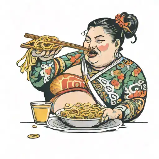 fat Woman eating noodles One tattoo design idea