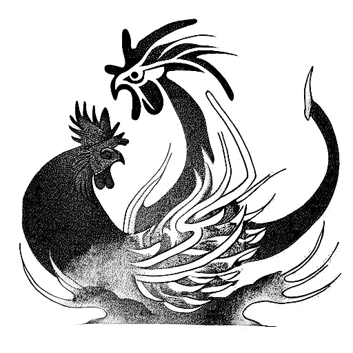 waterdragon with fire rooster tattoo design idea