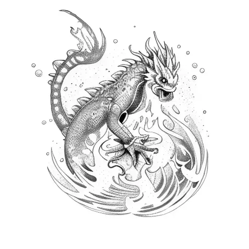 waterdragon and fire rooster tattoo design idea