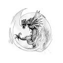 waterdragon with fire rooster tattoo design idea