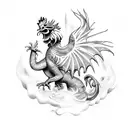 waterdragon with fire rooster tattoo design idea