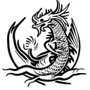 waterdragon with fire rooster tattoo design idea