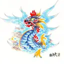 waterdragon with fire rooster tattoo design idea