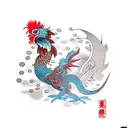 waterdragon with fire rooster tattoo design idea