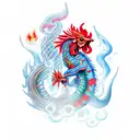 waterdragon with fire rooster tattoo design idea