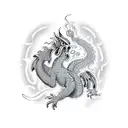 waterdragon with fire rooster tattoo design idea