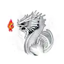 waterdragon with fire rooster tattoo design idea